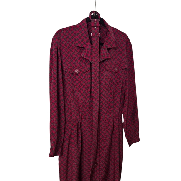 Vintage Talbots Geometric Print Button-up Long Sleeve Belted Shirt Dress size 18 - Picture 3 of 7